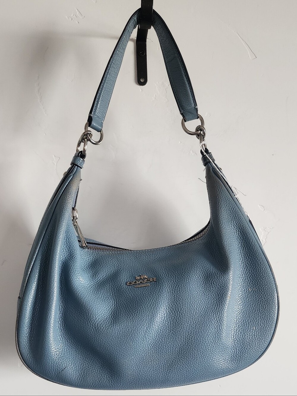 Coach Pebbled Leather Hobo in Dusty Blue with Silver Hardware